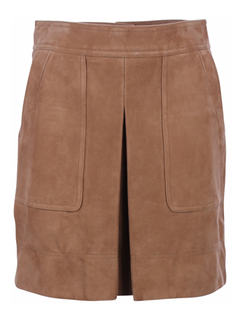 rok suede camel met stolpplooi