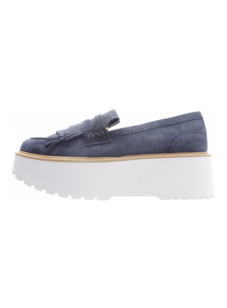 Mocassin donkerblauw suede met plateauzool