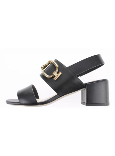 Sandalette leder zwart met goud detail