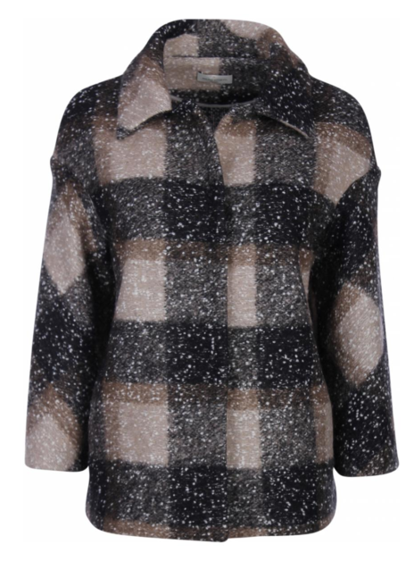 coat wol ruit beige zwart