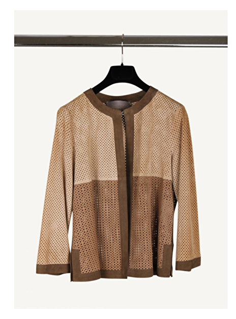 Jasje kort geperforeerd suede, camel, beige