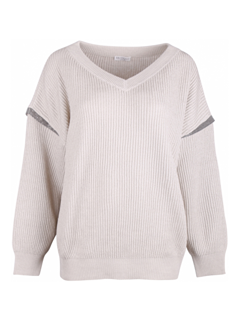 Pull v-hals zilverglitter beige