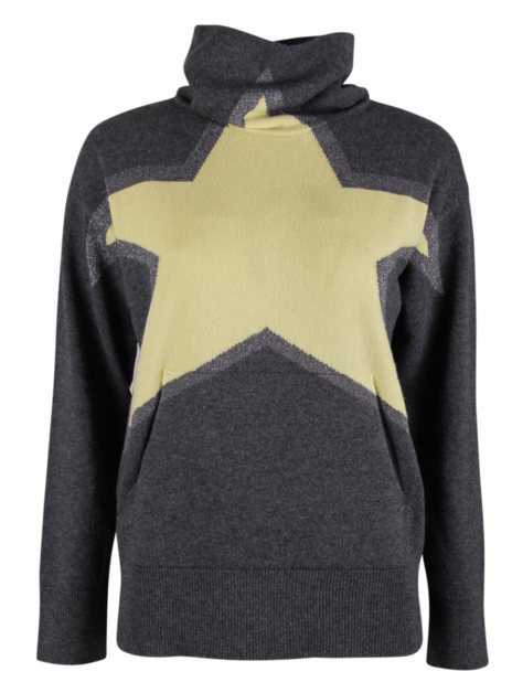 Pull star dessin grijs melange, geel, zilver
