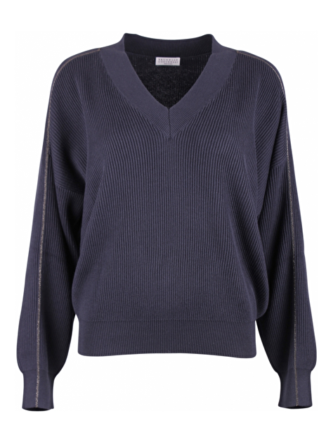 Pull katoen v-hals blauw