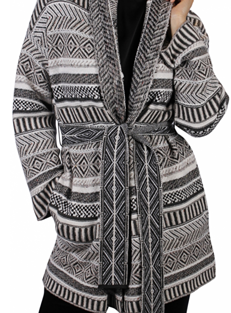 Vest intarsia kiezel met shawlkraag