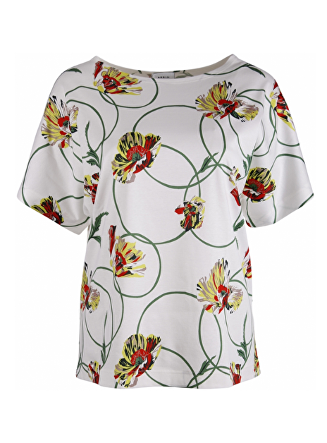 Shirt offwhite bloemen dessin groen rood
