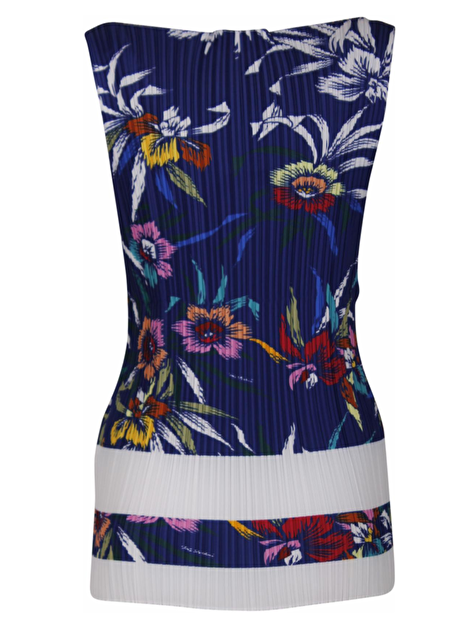 Top plisse bloem dessin blauw, wit