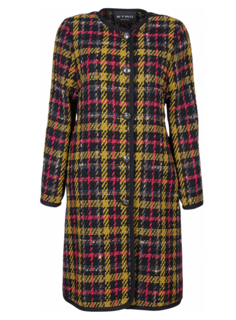 Blazerjas ruit zwart, pink, oker afgebiesd ronde hals