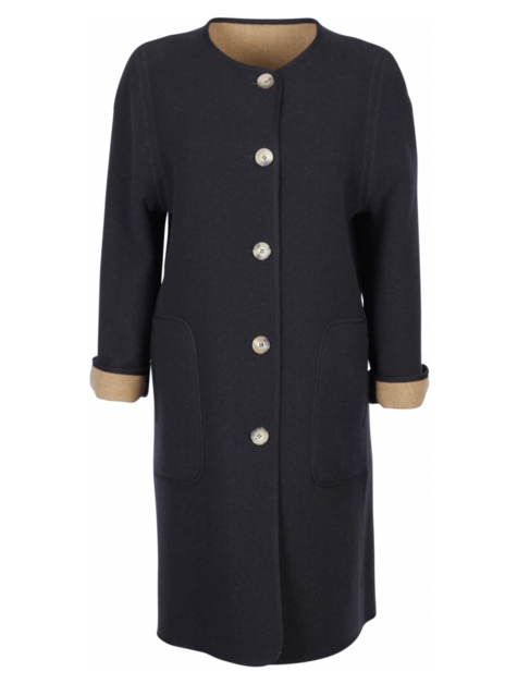 Jas double face zwart camel reversible en ronde hals