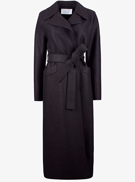 Long maxi coat boiled wool met ceintuur zwart