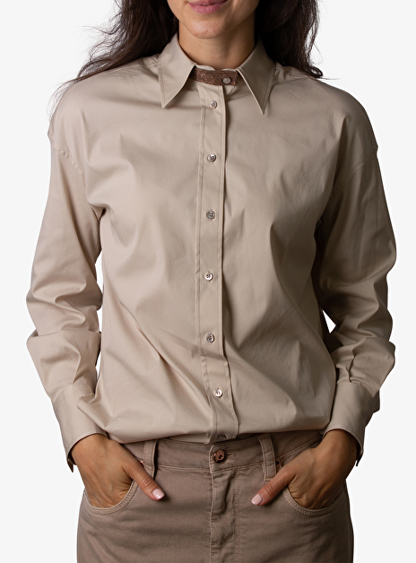 Blouse glad katoen beige