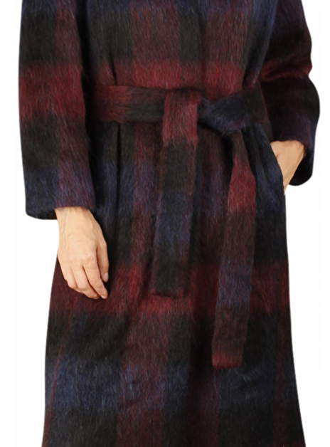 Jas lang ruit aubergine/marine