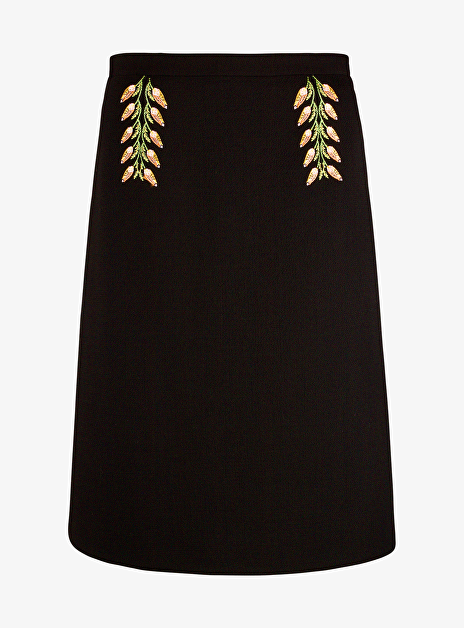 Rok gerend wol crepe zwart borduur