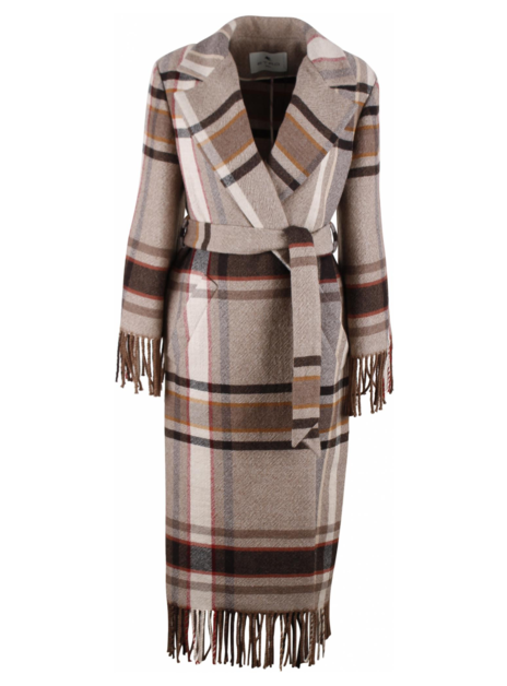 Jas wol ruit beige bruin franjes