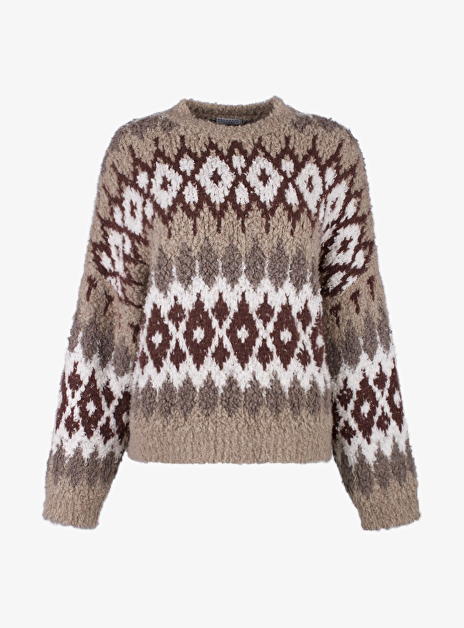 Pull teddy dessin lovertjes bruin wit beige taupe