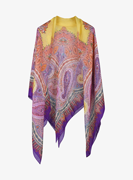Shawl paisley cashmere paars geel
