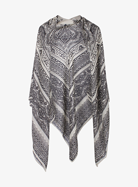 Shawl paisley dessin zwart, licht taupebeige