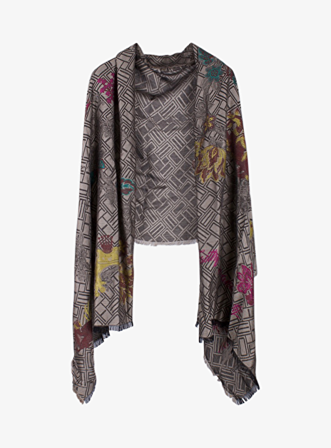 Shawl abstract taupe zwart roze geel