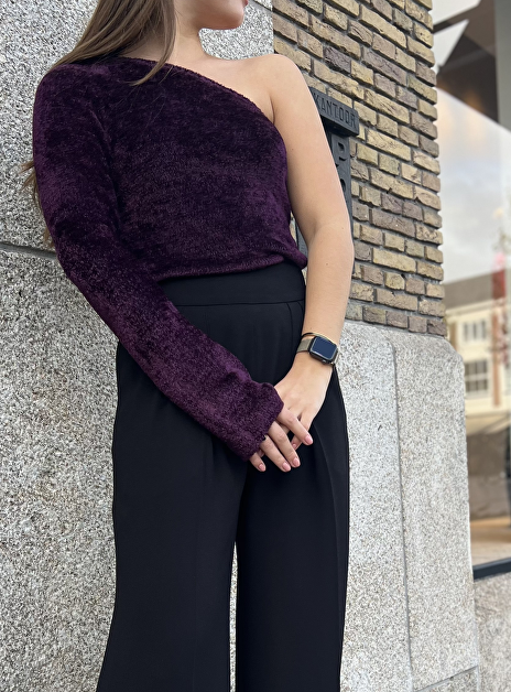 Pull offshoulder velour paars