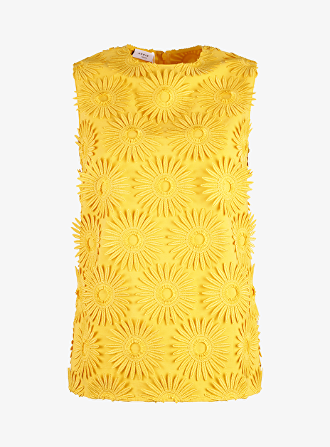 Blouse mouwloos geel met bloemen