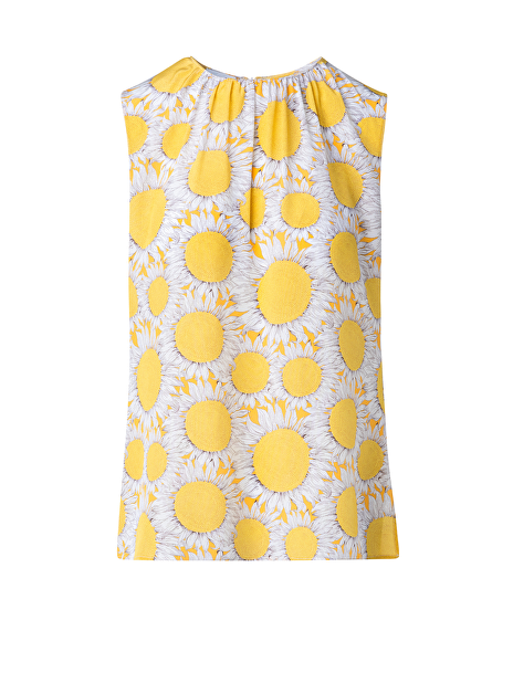 Blouse mouwloos geel wit zonnebloem dessin