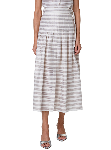 Rok beige wit streep opengewerkt