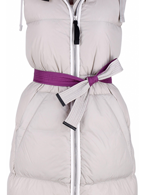 Bodywarmer Galen capuchon beige taupe wit paars