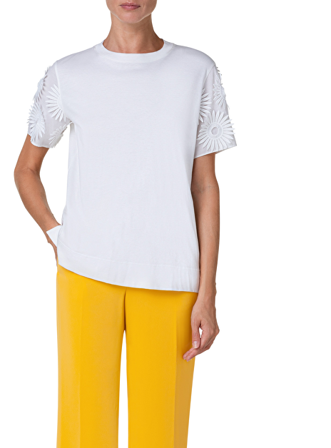 Shirt katoen wit met opgestikte bloemen