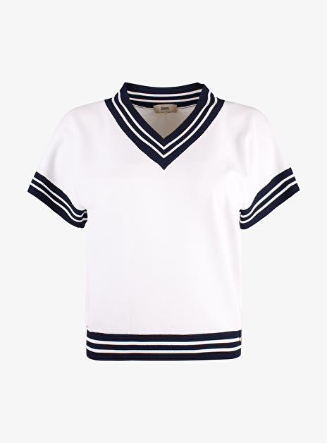 Pull v hals wit blauw