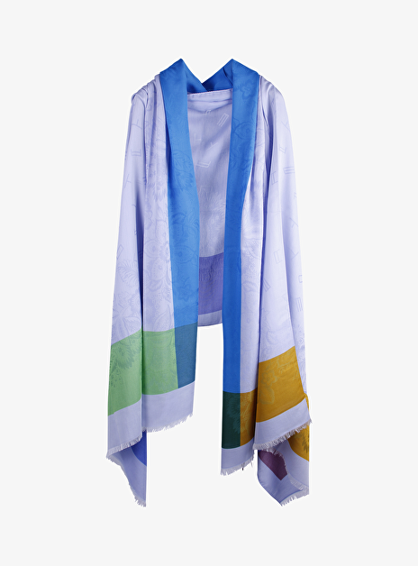 Shawl lavendel blauw geel bordeaux