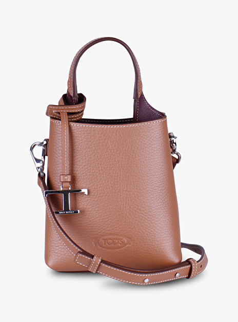 SHOPPING BAG CROSSBODY MICRO LEDER cognac