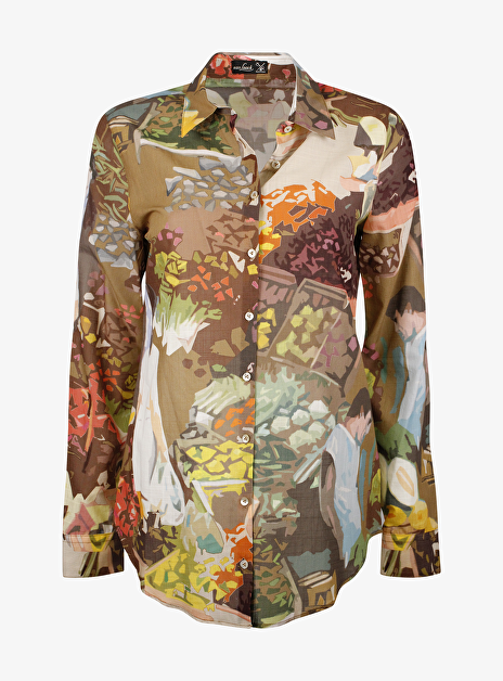 Blouse carry dessin bruin beige