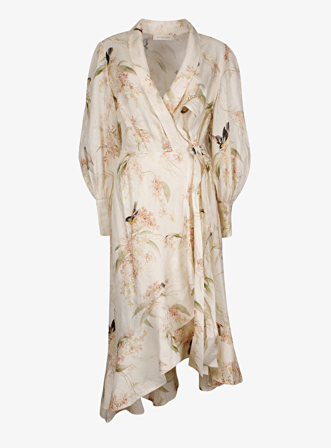 Jurk wikkel asymmetrisch dessin beige roze