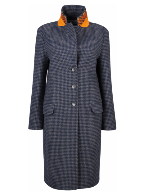 Blazer lang Pied de Poule blauw grijs