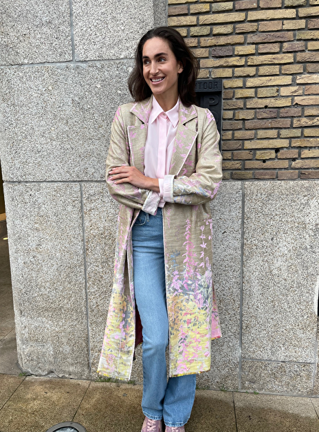 Jas jaquard goud dessin roze