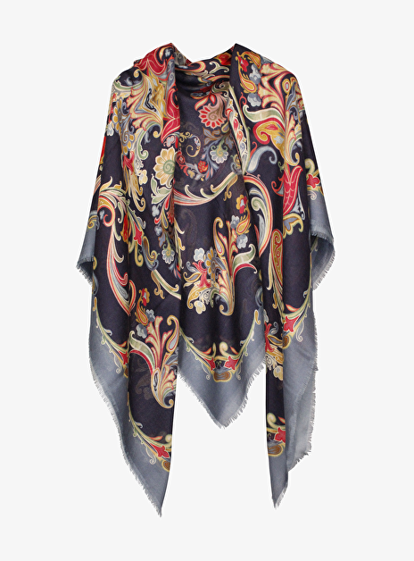 Shawl bloemdessin marine multicolor