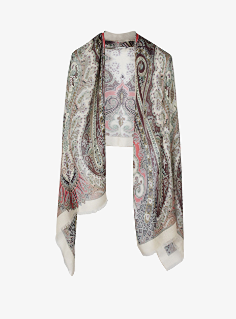 Shawl cashmere beige print paisley