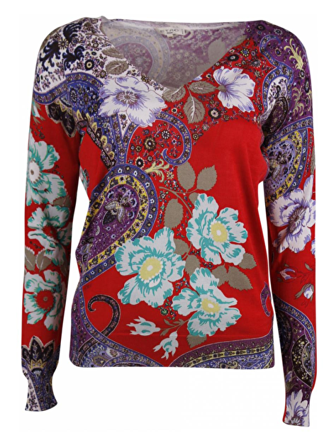 Pull paisley rood/paars bloemdessin