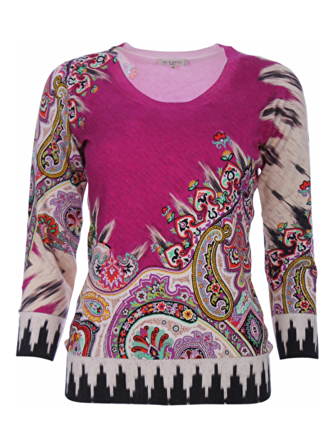 Pull 3/4 mouw fuchsia zwart wit print
