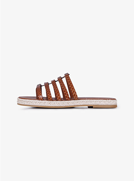 Sandalette leder print cognac