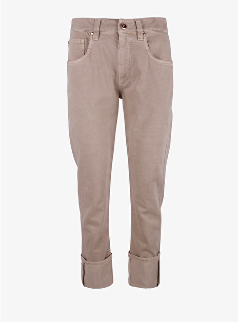 Jeans met omslag en glitterrandje beige