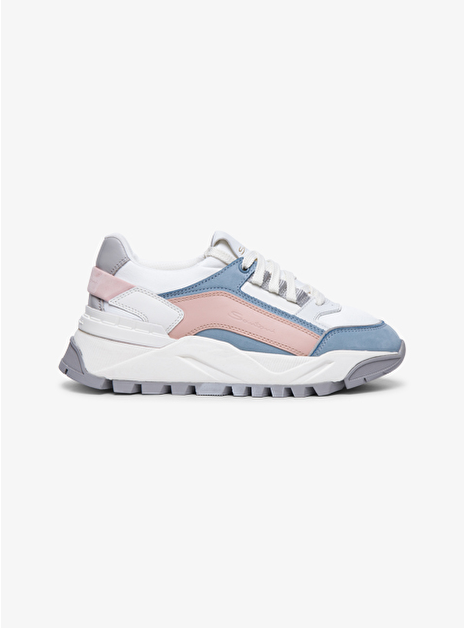 Sneaker wit met blauw suede en nude details