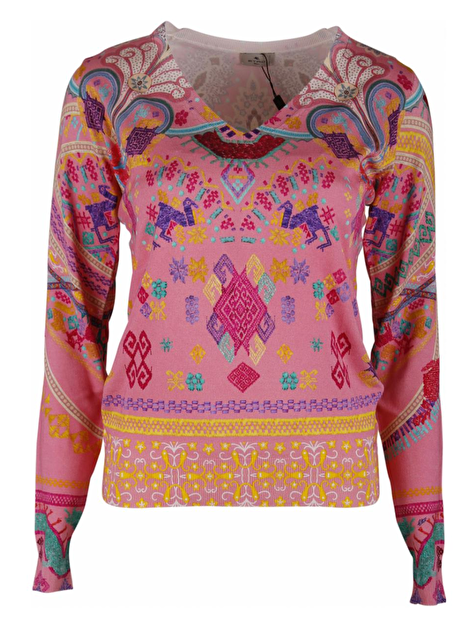 Pull zijde paisley abstract roze, geel, paars, multicolor