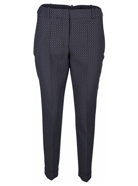 Pantalon dessin zwart blauw cognac