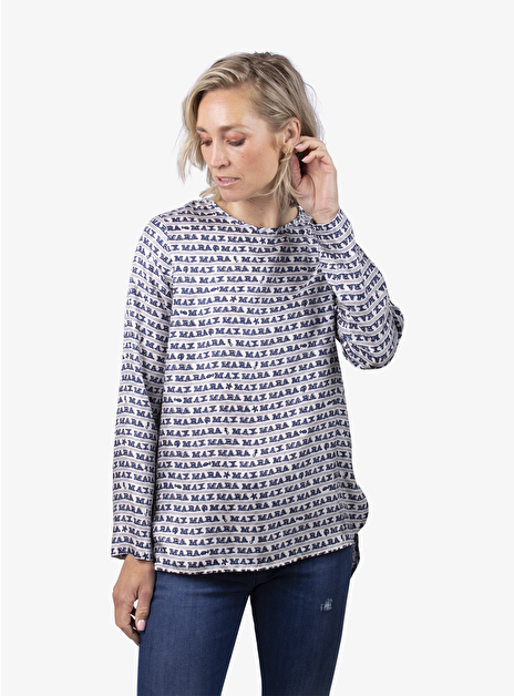 Blouse Alatri logo allover wit blauw