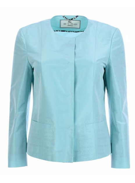 Leuk kort jasje zonder kraag katoen zijde aqua