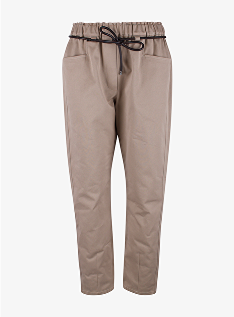 Jeans beige met elastieke taille en leder koordje