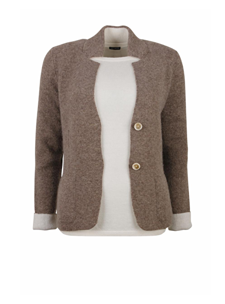 Vest cashmere taupe/offwhite gemêleerd