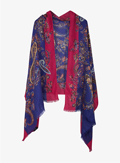 Shawl cashmere paisley dessin blauw, fuchsia roze