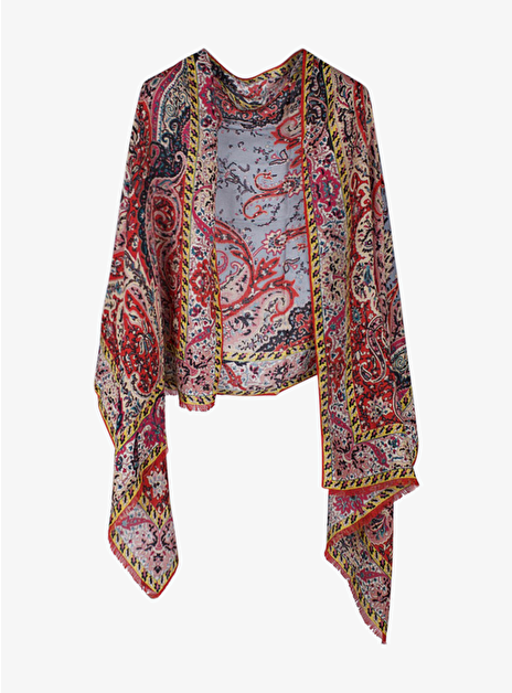 Shawl paisley rood, roze, beige